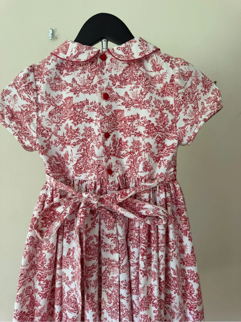 Luli and Me Smocked Toile Print Dress Girls Size 6X Red White  READ